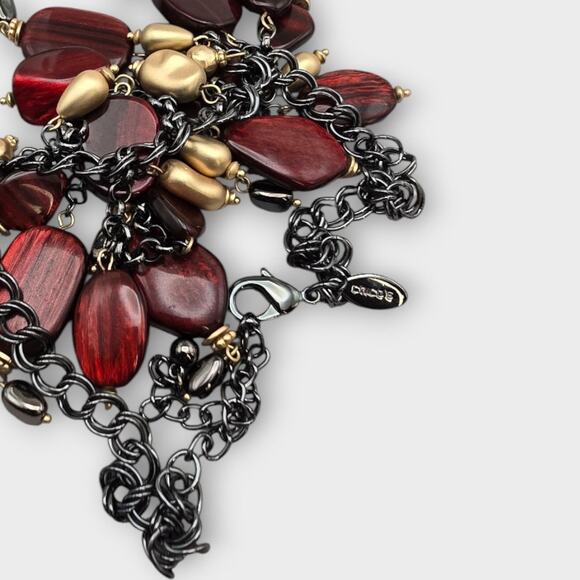 Red & Gold Bead Necklace – Antique Metal – Dark Academia Gothic Regency Style - Picture 5 of 9